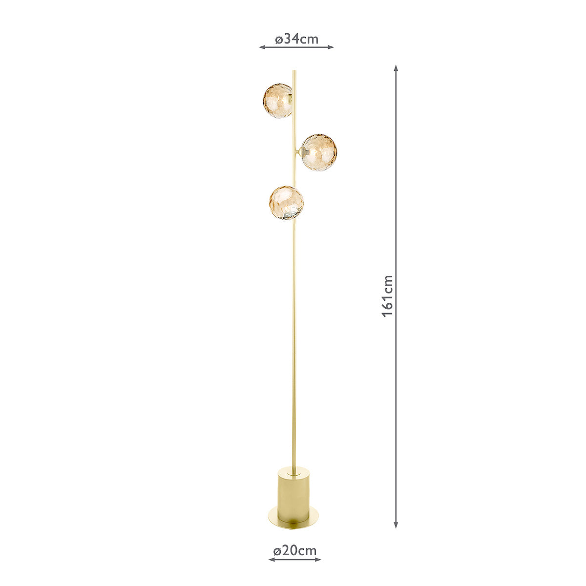 SPIRAL 3LT FLOOR LAMP GOLD CW CHAMPAGNE GLS 150MM