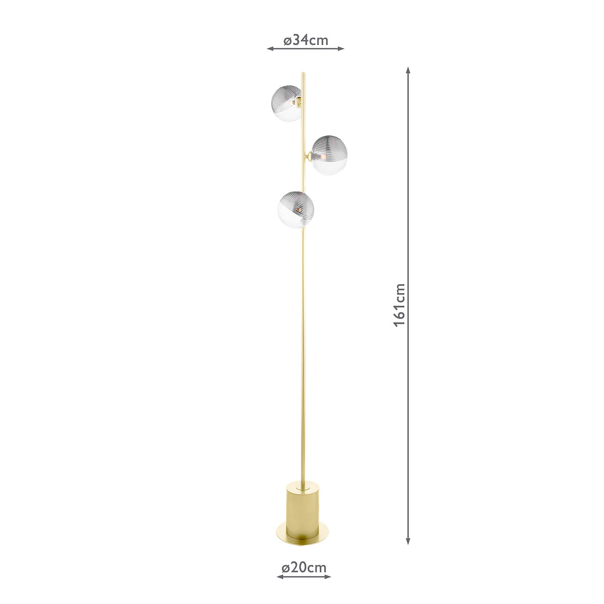 SPIRAL 3LT FLOOR LAMP GOLD CW SMOKED/CLR GLS 150MM