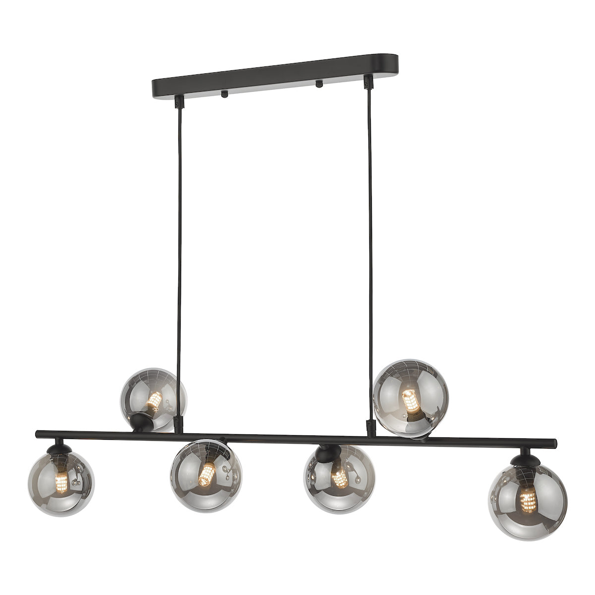 SPIRAL 6LT BAR PENDANT BLACK CW SMOKED GLS