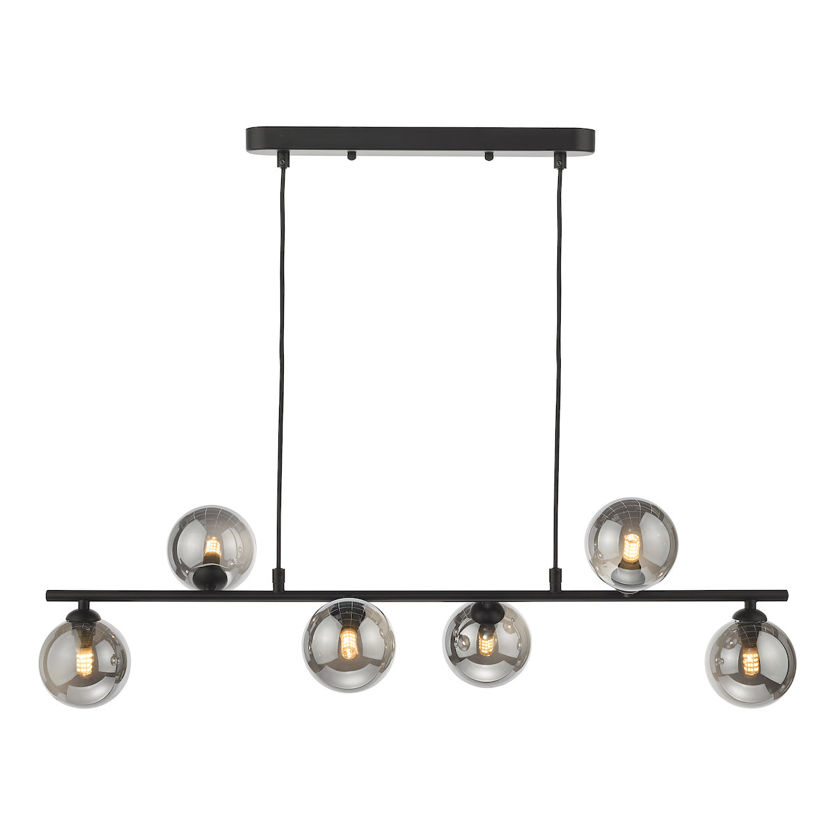 SPIRAL 6LT BAR PENDANT BLACK CW SMOKED GLS