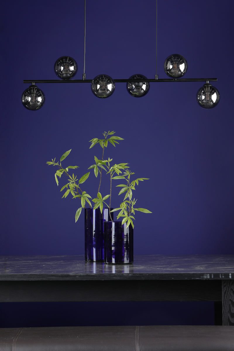 SPIRAL 6LT BAR PENDANT BLACK CW SMOKED GLS
