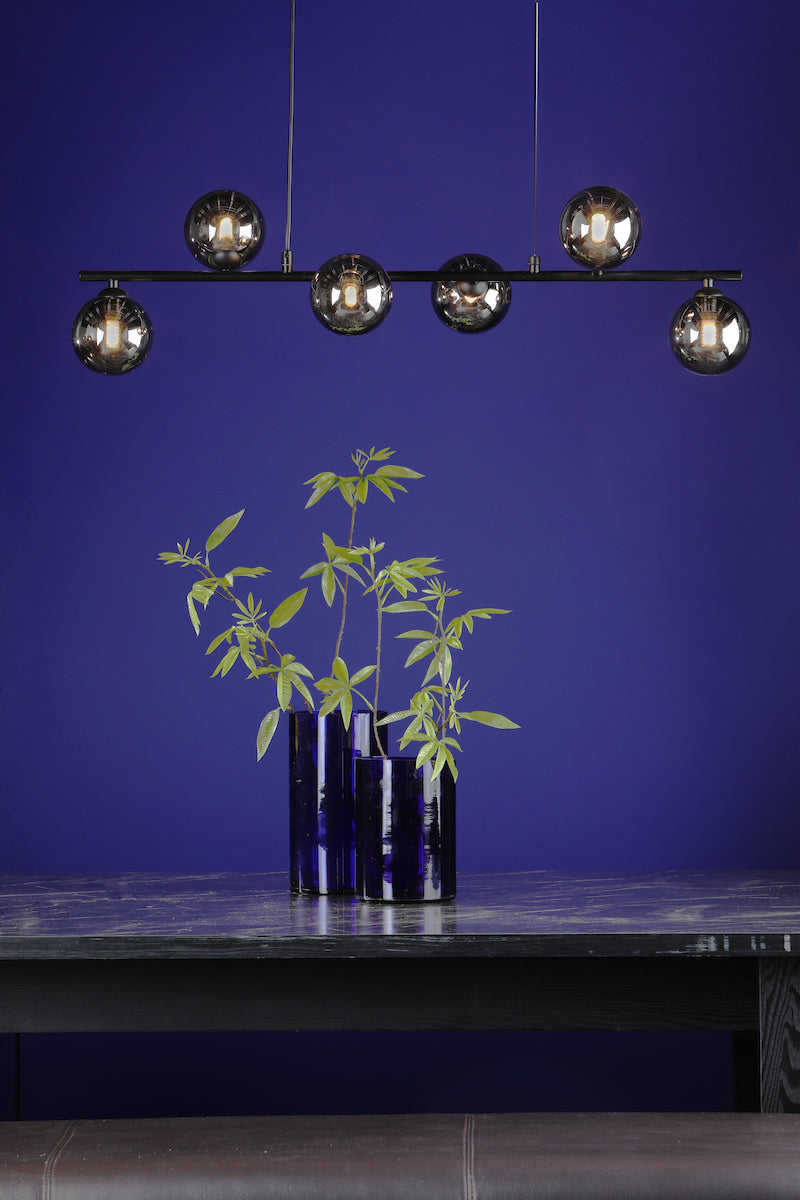 SPIRAL 6LT BAR PENDANT BLACK CW SMOKED GLS