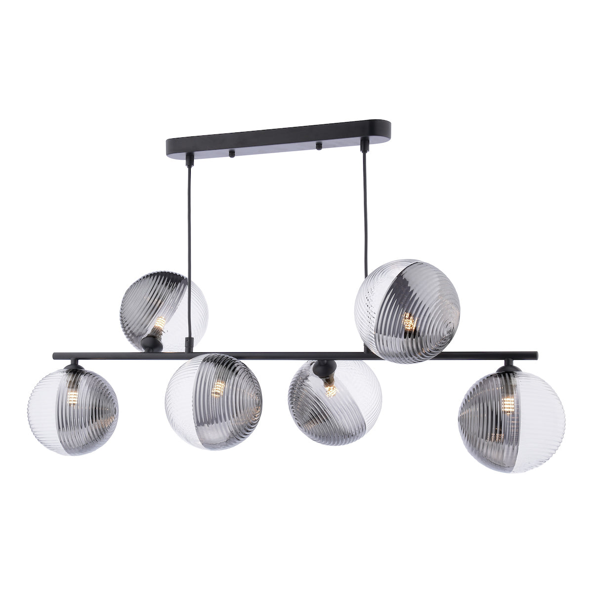 SPIRAL 6LT BAR PENDANT BLACK CW SMOKED/CLR GLS 150