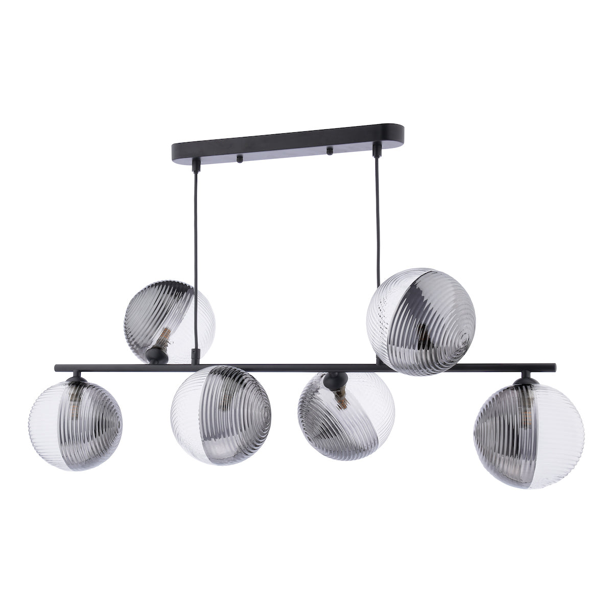 SPIRAL 6LT BAR PENDANT BLACK CW SMOKED/CLR GLS 150