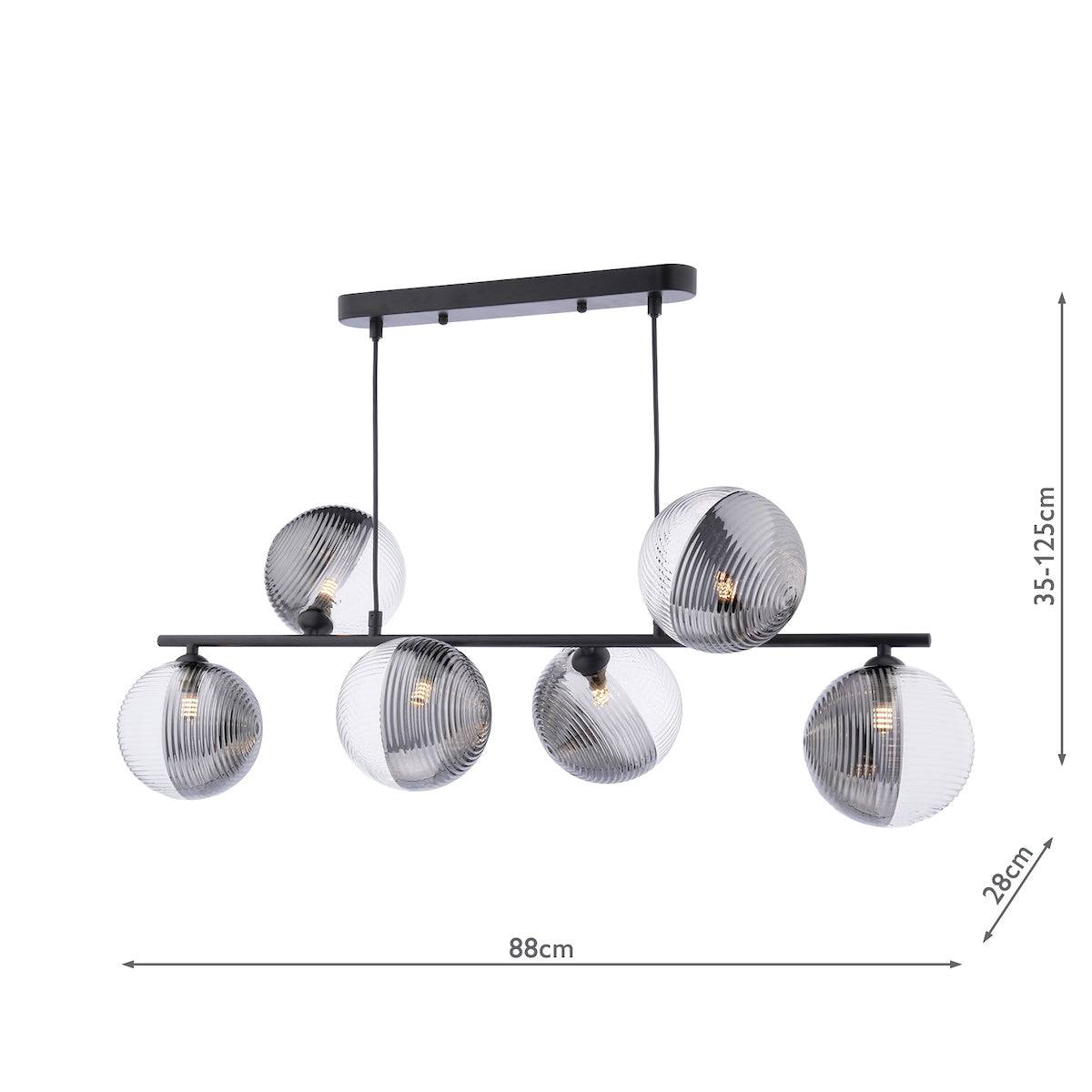 SPIRAL 6LT BAR PENDANT BLACK CW SMOKED/CLR GLS 150