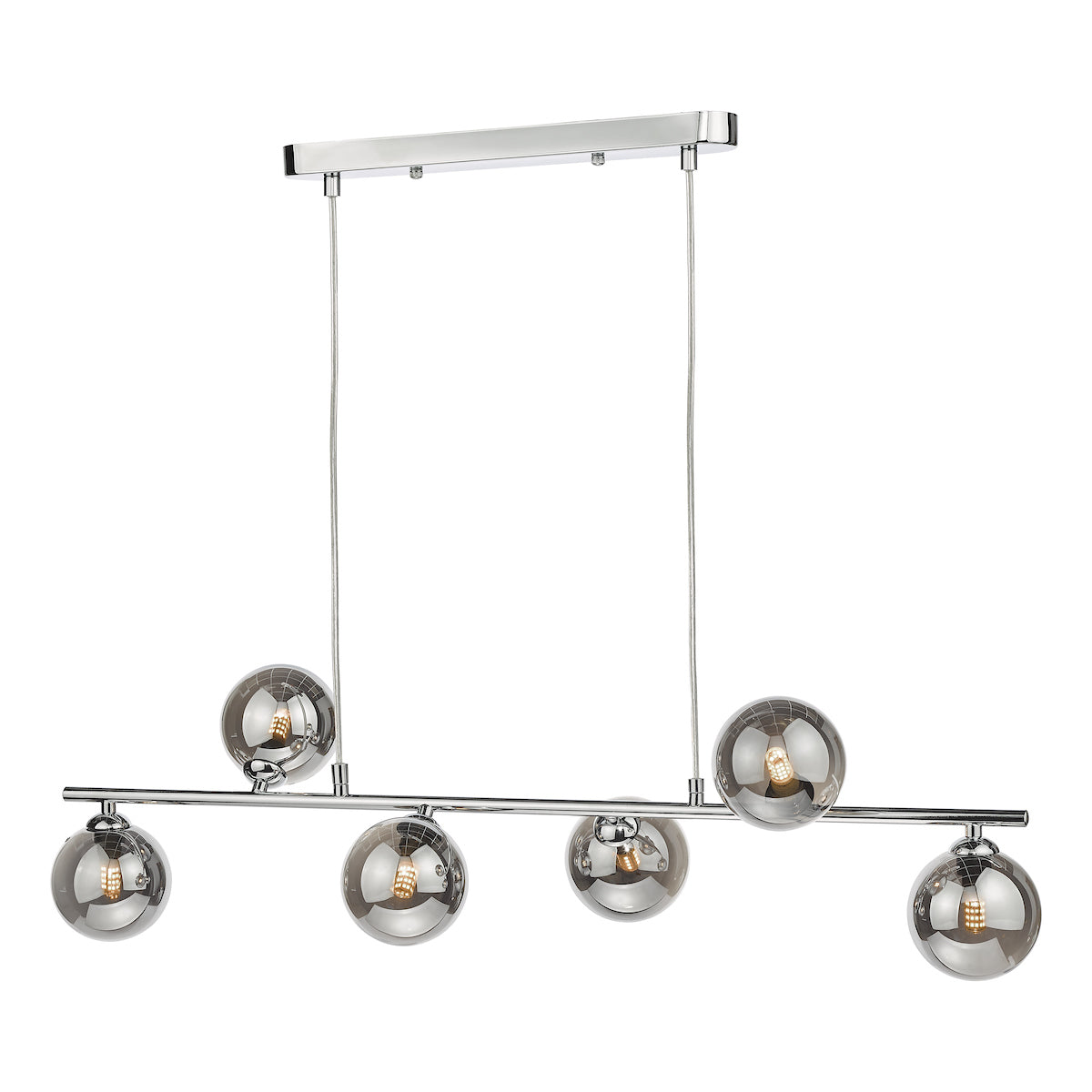 SPIRAL 6LT BAR PENDANT POL CHR CW SMOKED GLS