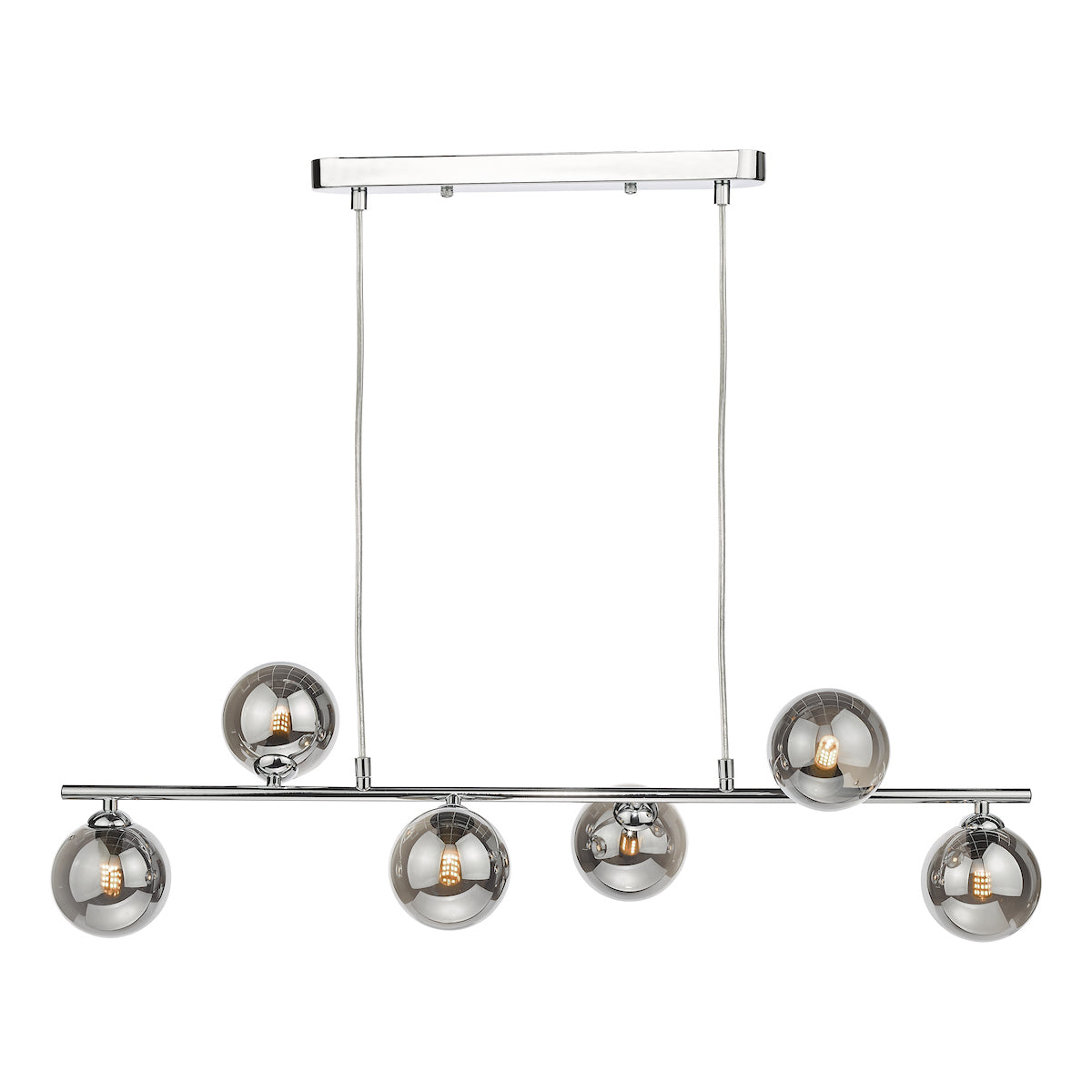 SPIRAL 6LT BAR PENDANT POL CHR CW SMOKED GLS
