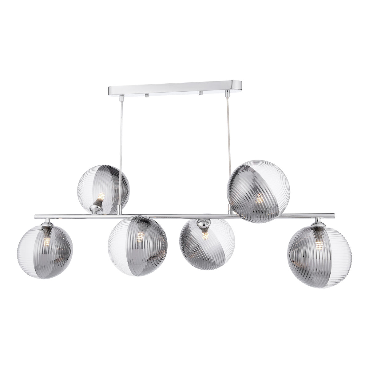 SPIRAL 6LT BAR PENDANT POL CHR CW SMOKED/CLR GLS 1