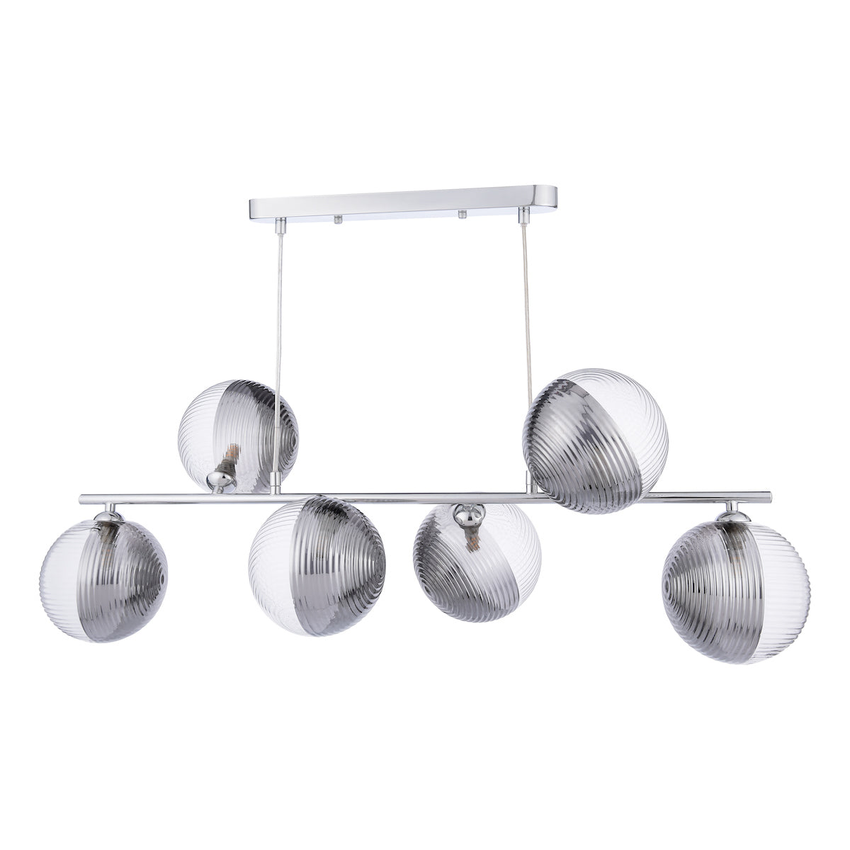 SPIRAL 6LT BAR PENDANT POL CHR CW SMOKED/CLR GLS 1