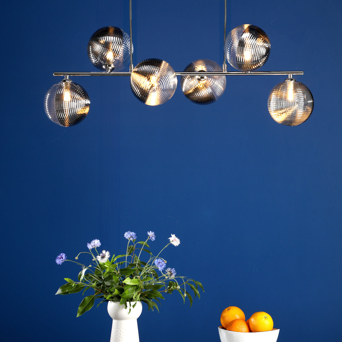 SPIRAL 6LT BAR PENDANT POL CHR CW SMOKED/CLR GLS 1