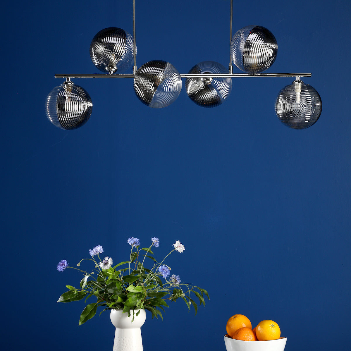SPIRAL 6LT BAR PENDANT POL CHR CW SMOKED/CLR GLS 1