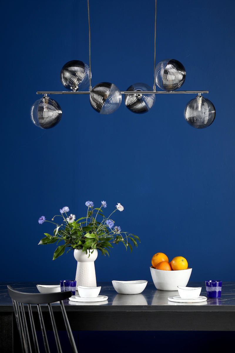 SPIRAL 6LT BAR PENDANT POL CHR CW SMOKED/CLR GLS 1