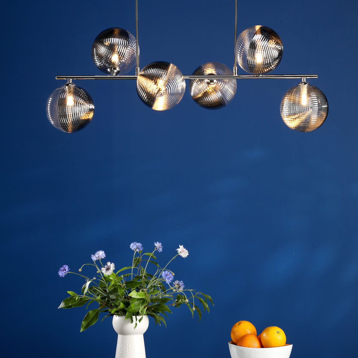 SPIRAL 6LT BAR PENDANT POL CHR CW SMOKED/CLR GLS 1