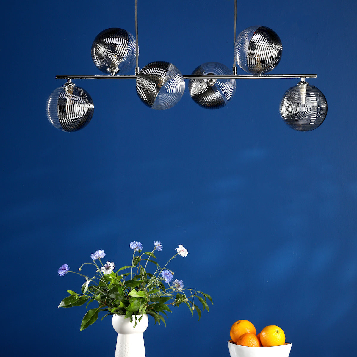 SPIRAL 6LT BAR PENDANT POL CHR CW SMOKED/CLR GLS 1