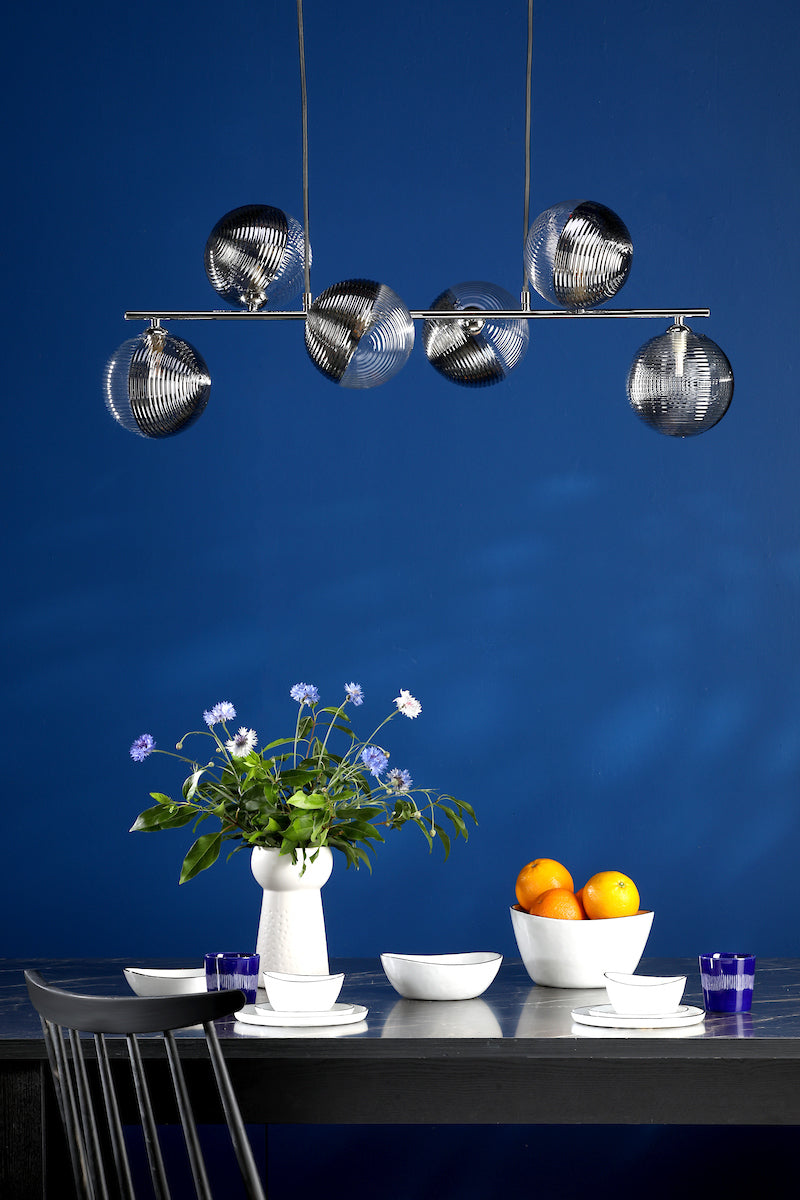 SPIRAL 6LT BAR PENDANT POL CHR CW SMOKED/CLR GLS 1