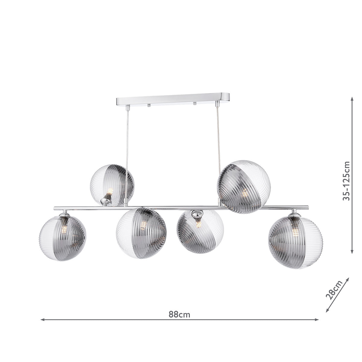 SPIRAL 6LT BAR PENDANT POL CHR CW SMOKED/CLR GLS 1