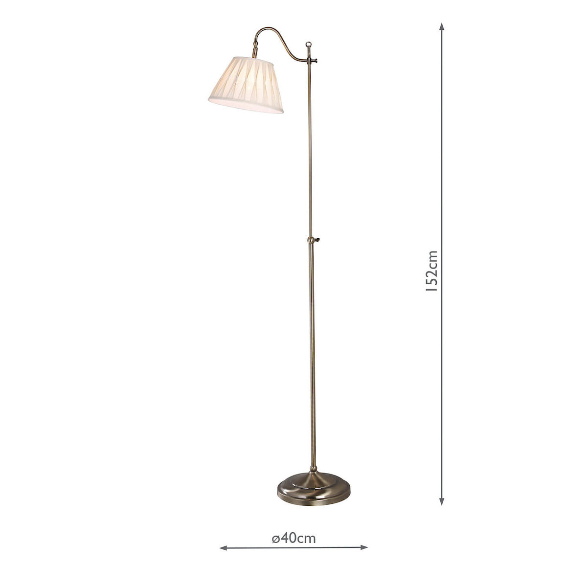 SUFFOLK RISE & FALL FLOOR LAMP CW SHADE ANT BRASS