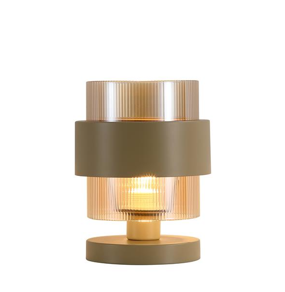 Royal 1Lt Table Lamp, Sand Metal, Amber Ribbed Glass