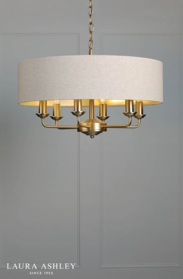 Laura Ashley Sorrento 6 Light Chandelier Matt Antique Brass With Natural Shade