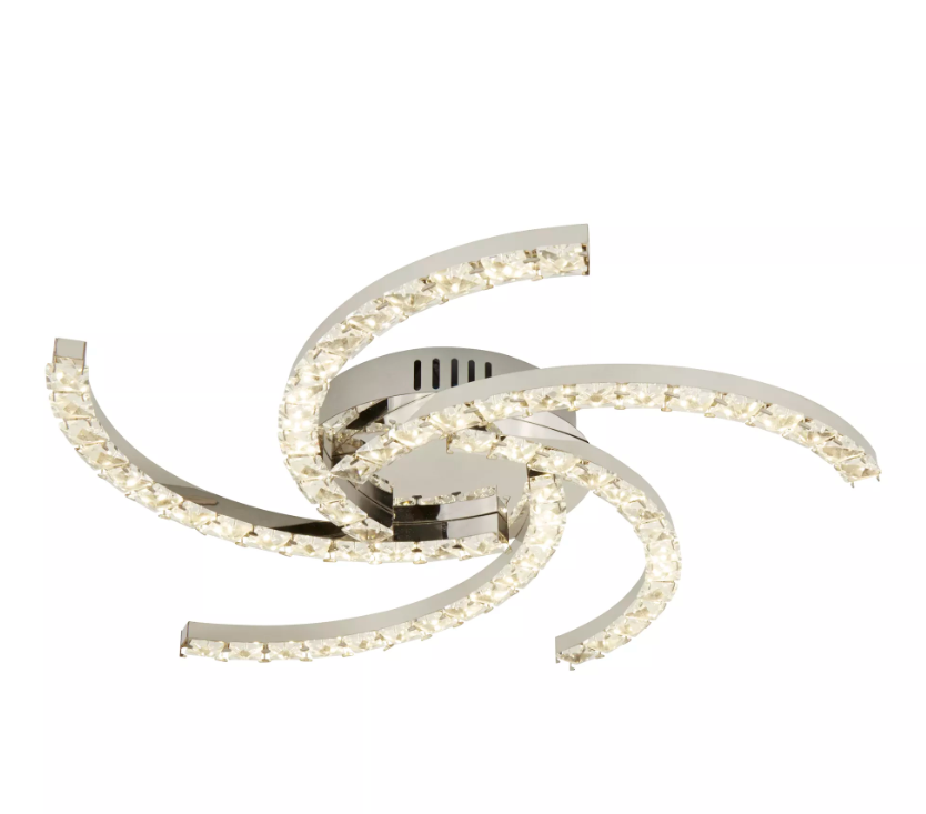 Lux & Belle 5 Arm LED Ceiling Flush- Chrome & Clear Crystal