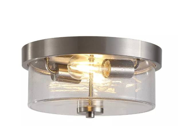 Preston 2Lt Flush, Satin Silver with Seeded Glass