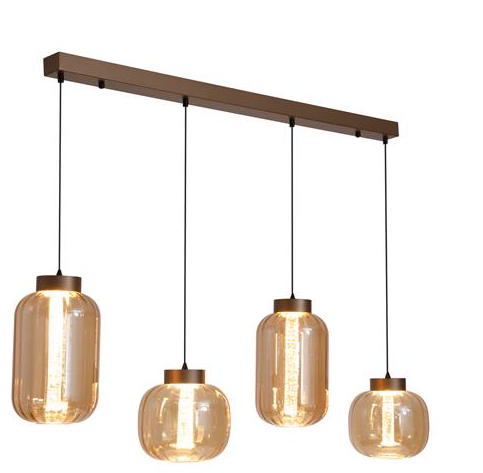 Lille LED 4Lt LED Pendant, Latte Metal and Amber Glass