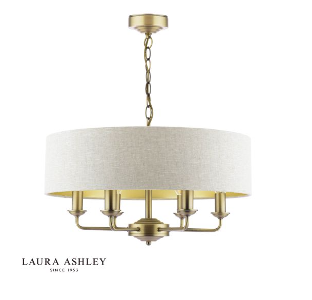 Laura Ashley Sorrento 6 Light Chandelier Matt Antique Brass With Natural Shade
