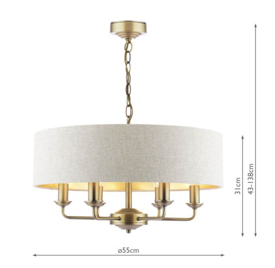 Laura Ashley Sorrento 6 Light Chandelier Matt Antique Brass With Natural Shade