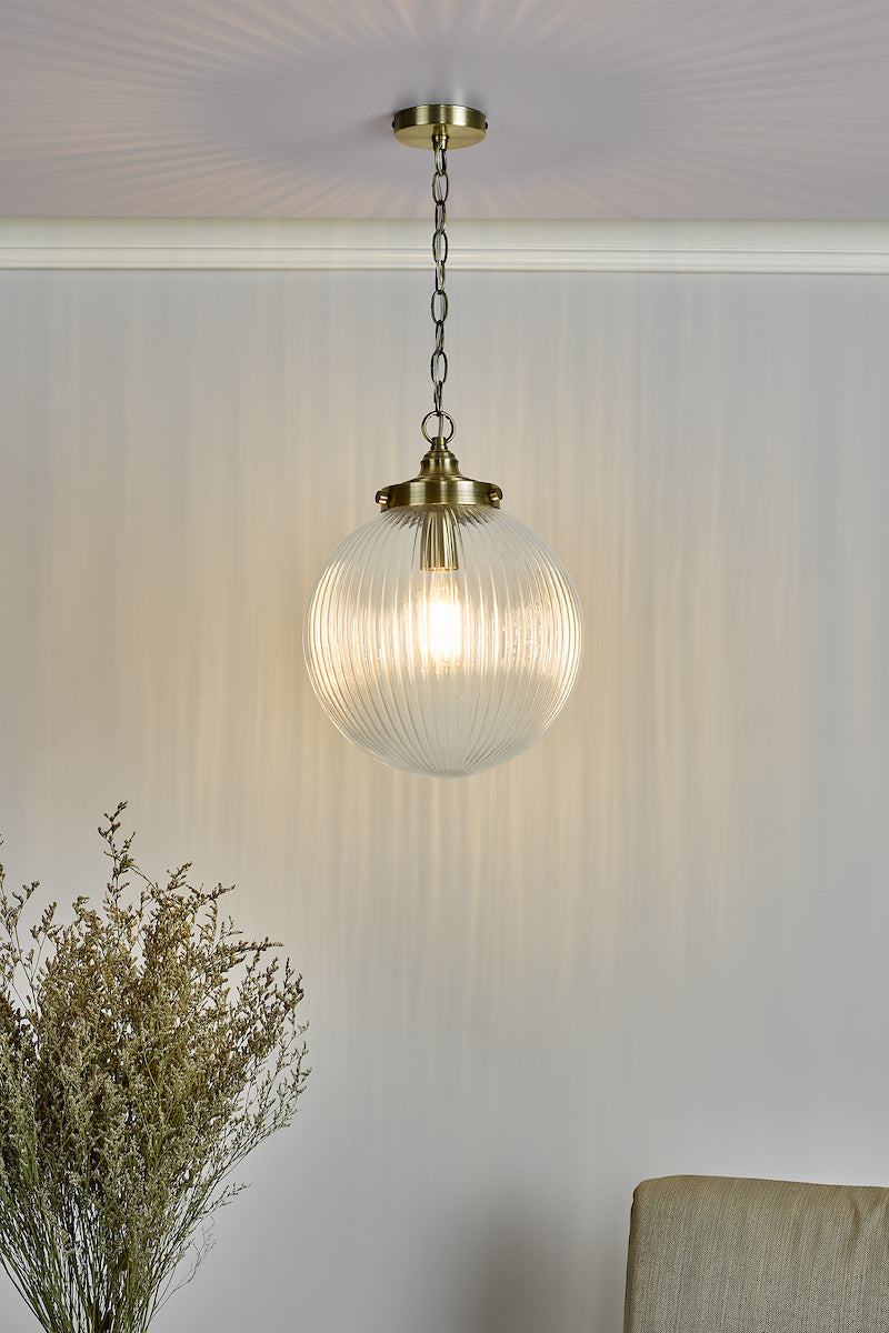 TAMARA 1LT PENDANT ANTIQUE BRASS CLEAR GLASS