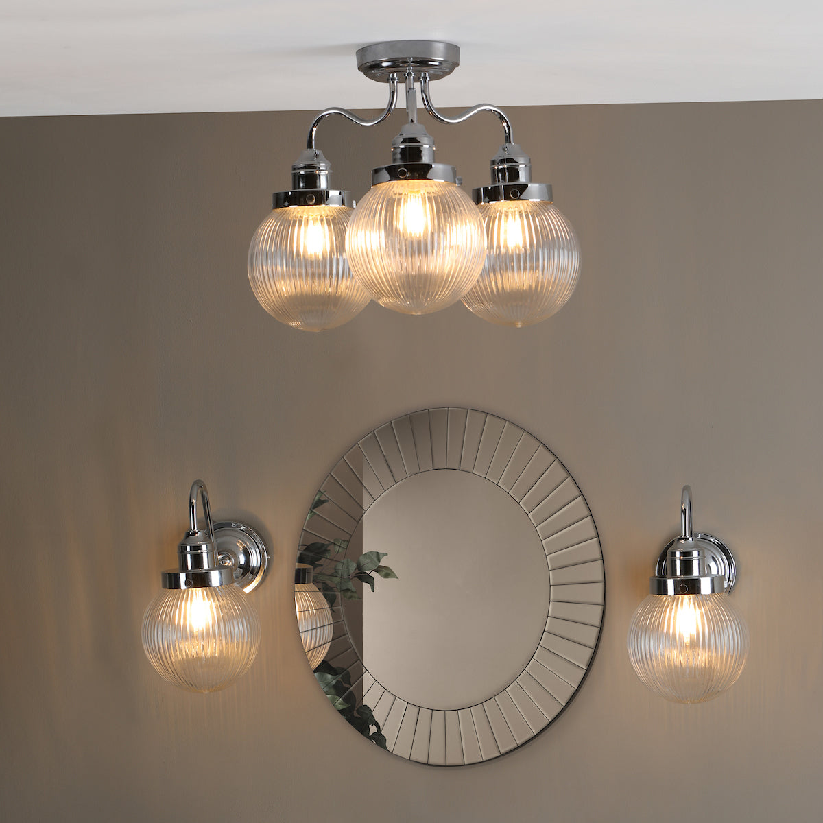 TAMARA 3LT SEMI FLUSH POL CHR/ CLEAR IP44