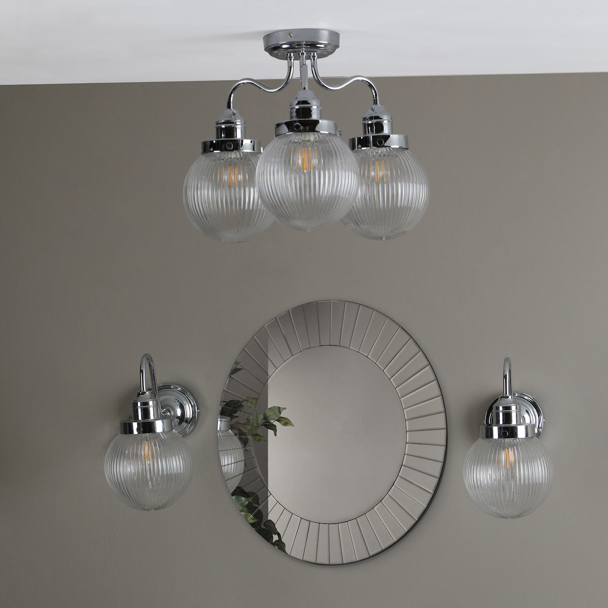 TAMARA 3LT SEMI FLUSH POL CHR/ CLEAR IP44