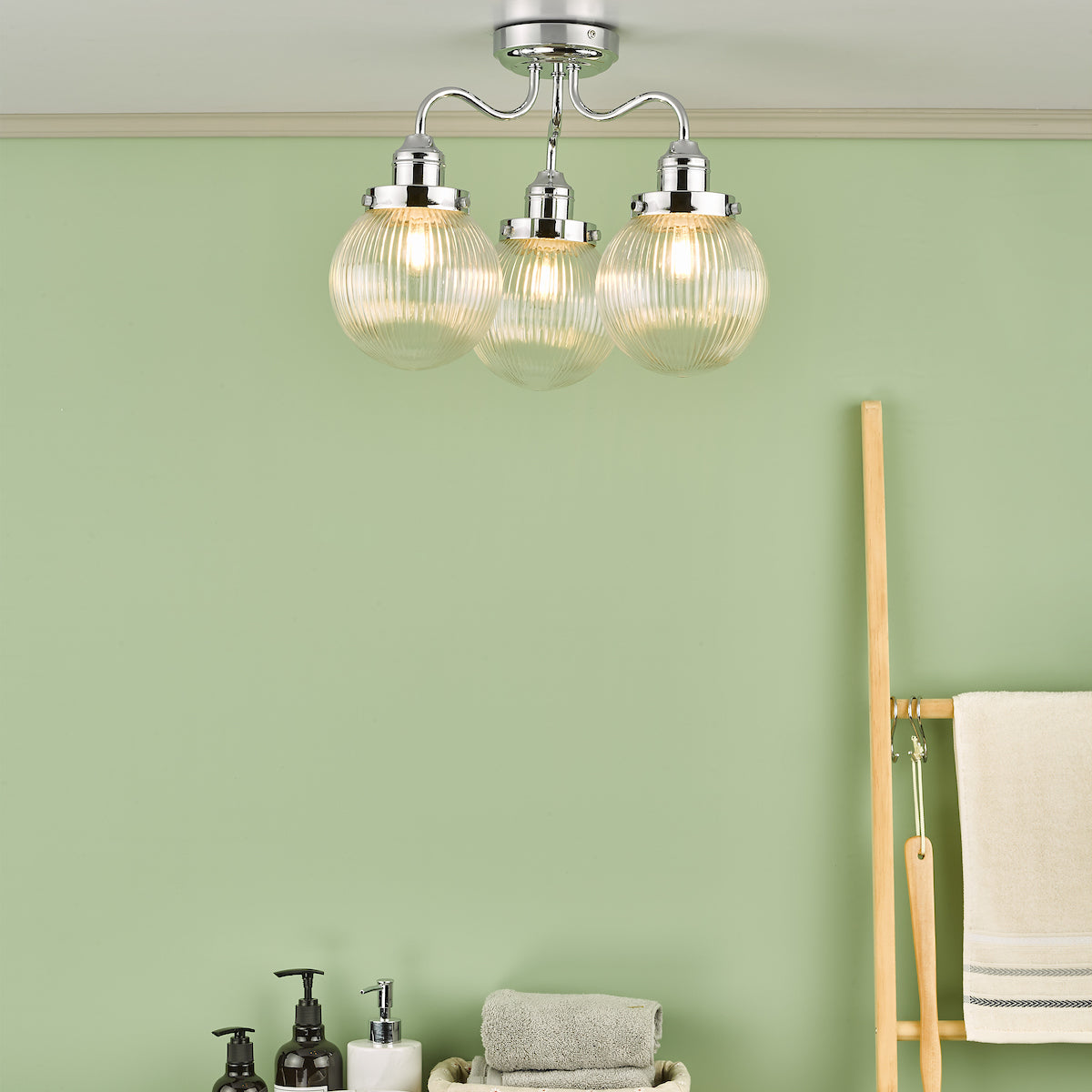 TAMARA 3LT SEMI FLUSH POL CHR/ CLEAR IP44