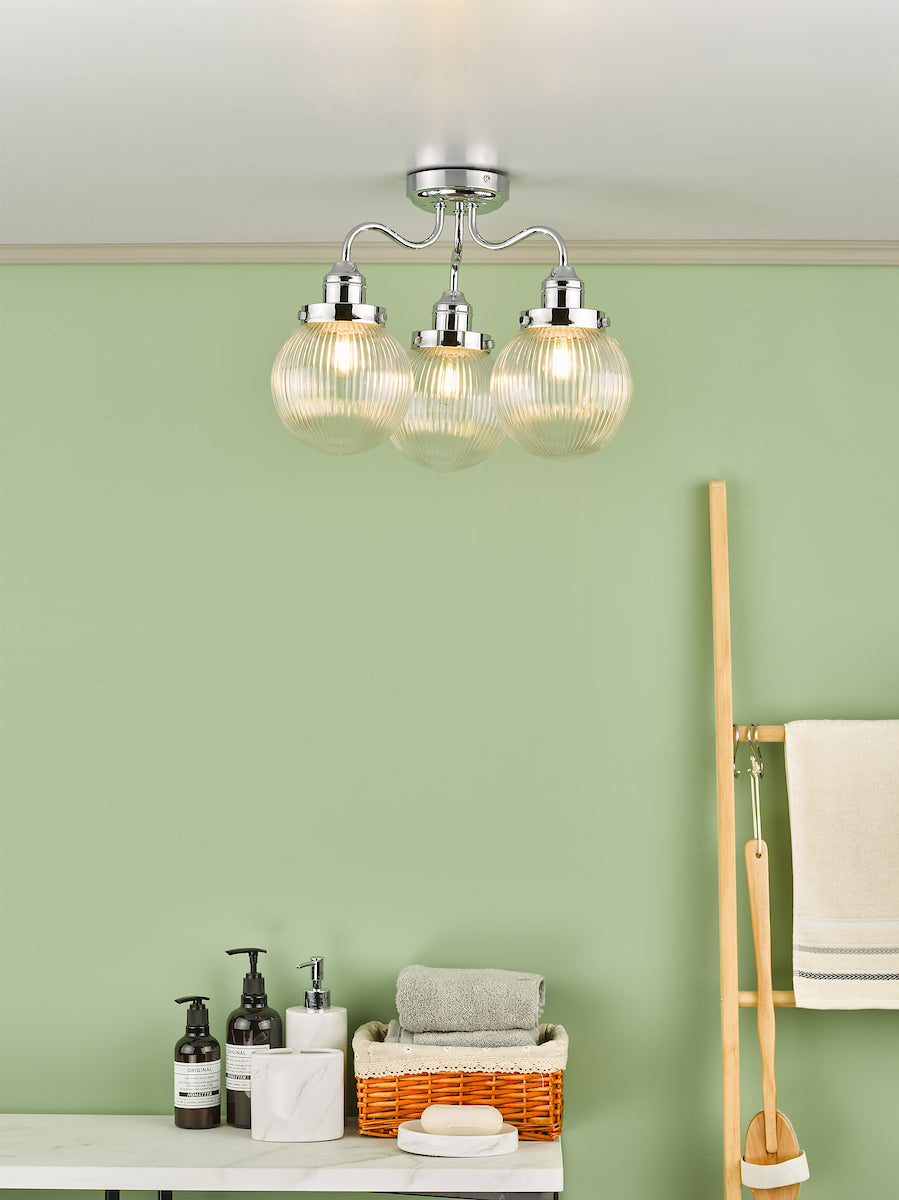 TAMARA 3LT SEMI FLUSH POL CHR/ CLEAR IP44