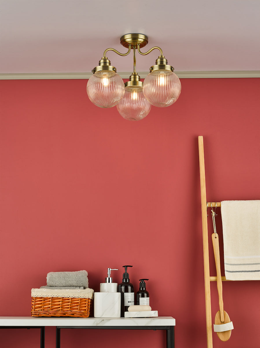 TAMARA 3LT SEMI FLUSH ANT BRA/ CLEAR IP44