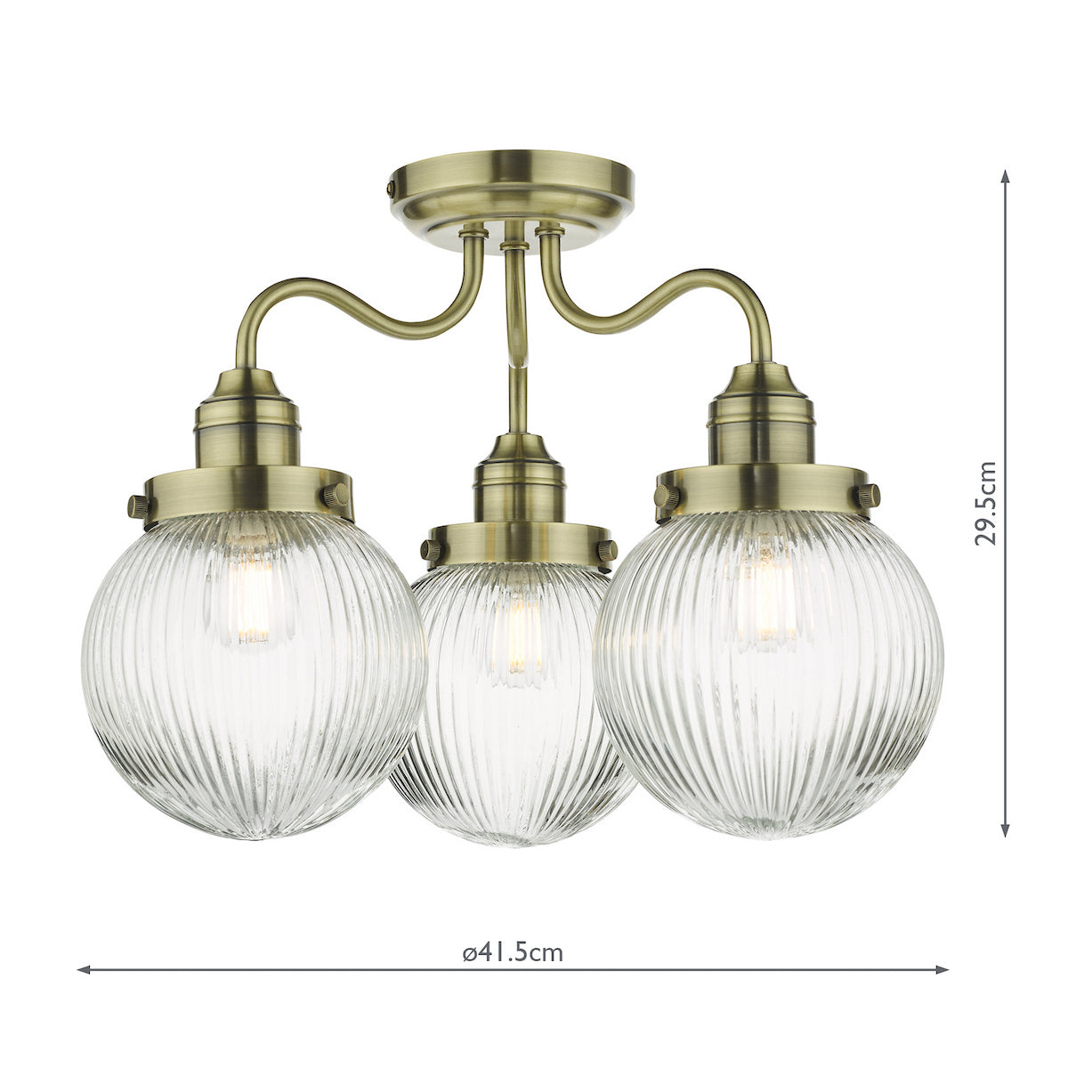 TAMARA 3LT SEMI FLUSH ANT BRA/ CLEAR IP44