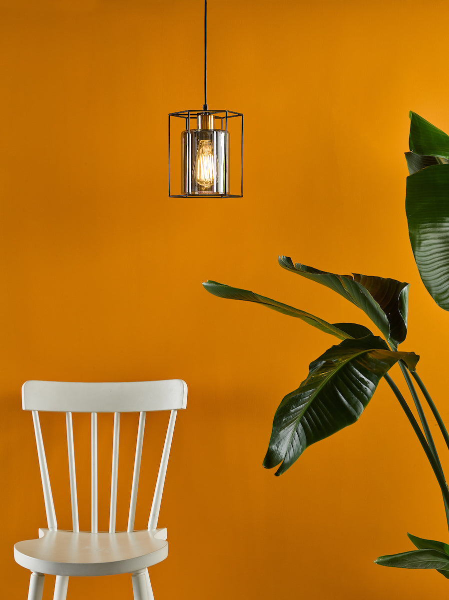 TATUM 1LT PENDANT BLACK WITH SMOKED GLASS