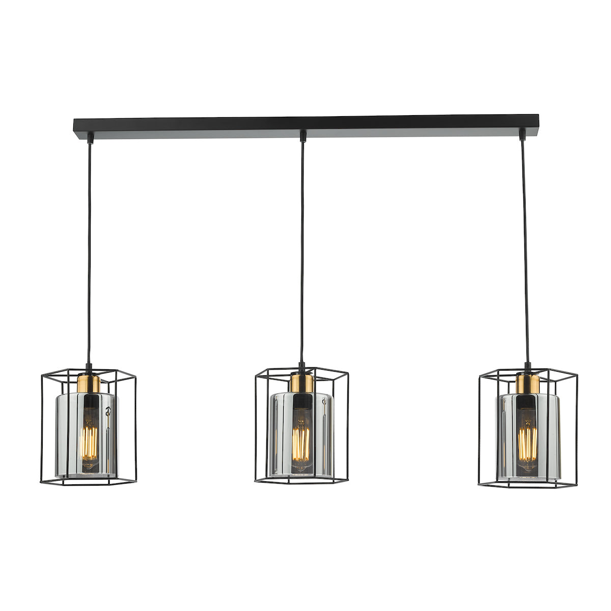 TATUM 3LT BAR PENDANT BLACK WITH SMOKED GLASS