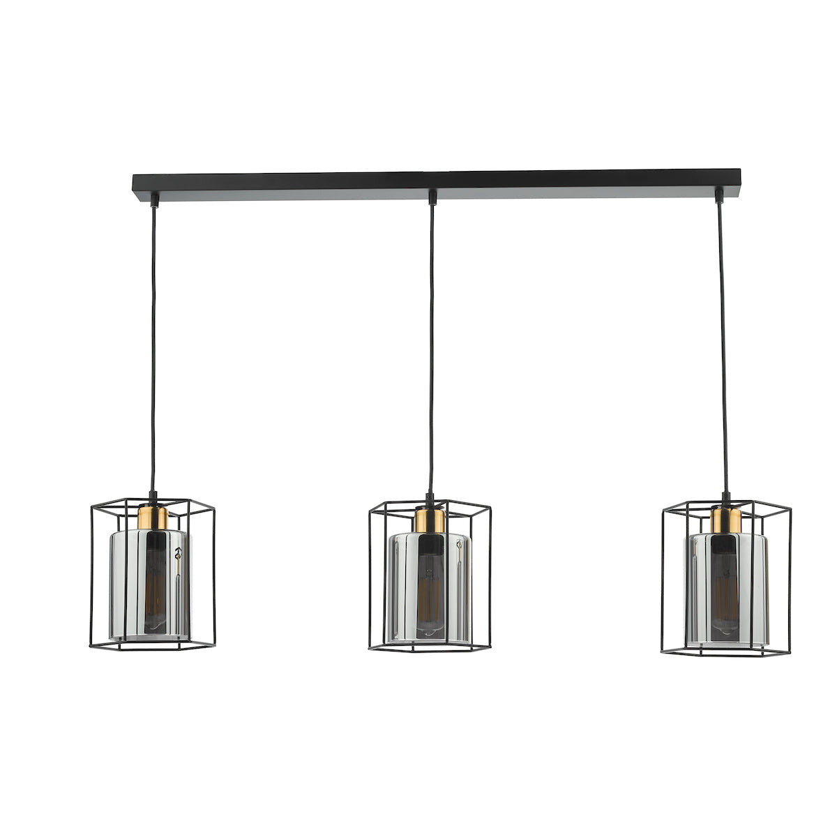 TATUM 3LT BAR PENDANT BLACK WITH SMOKED GLASS