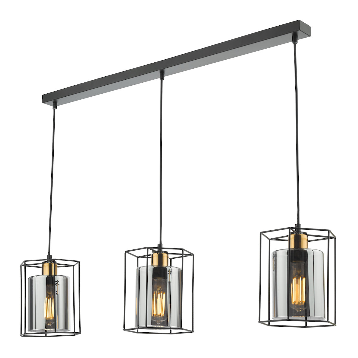 TATUM 3LT BAR PENDANT BLACK WITH SMOKED GLASS