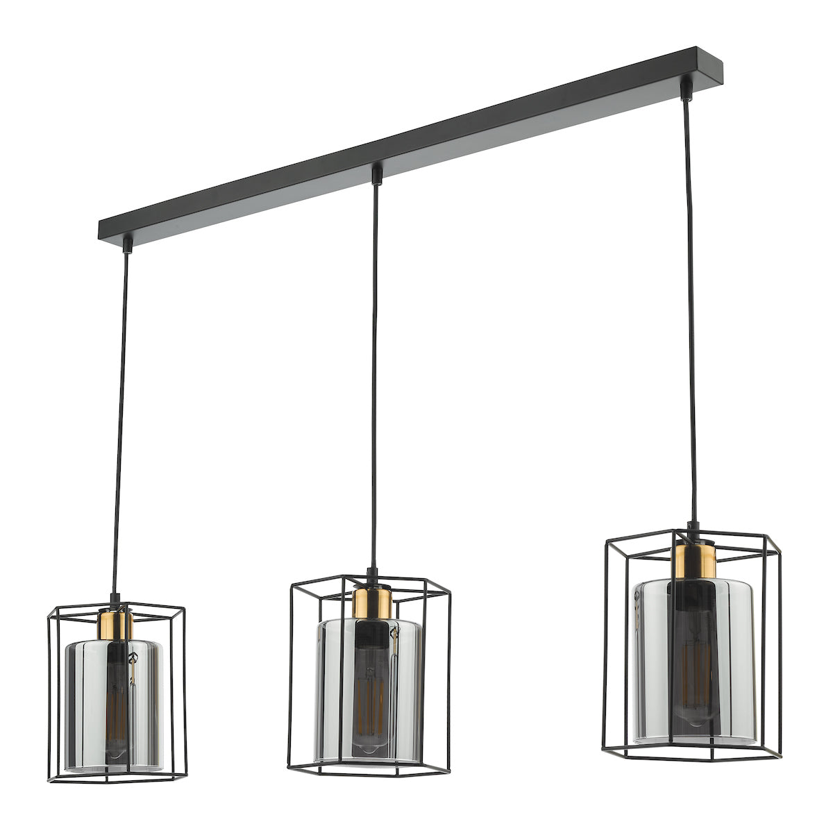 TATUM 3LT BAR PENDANT BLACK WITH SMOKED GLASS