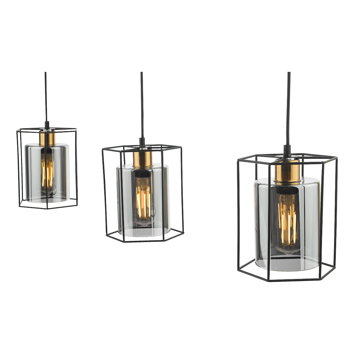 TATUM 3LT BAR PENDANT BLACK WITH SMOKED GLASS