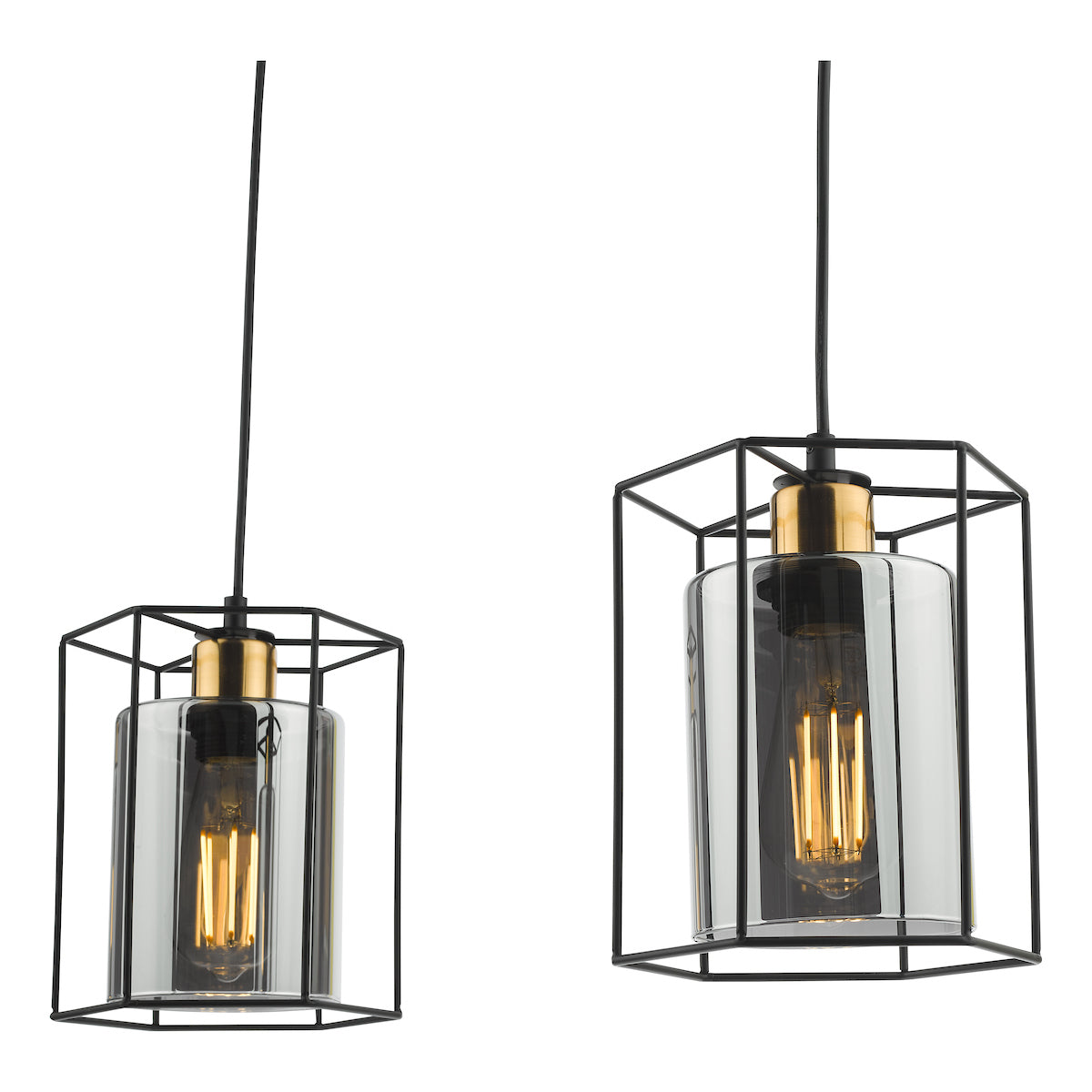 TATUM 3LT BAR PENDANT BLACK WITH SMOKED GLASS