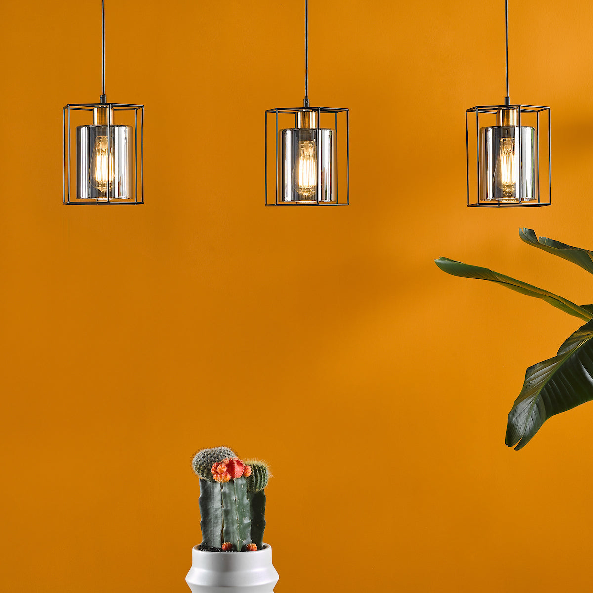 TATUM 3LT BAR PENDANT BLACK WITH SMOKED GLASS