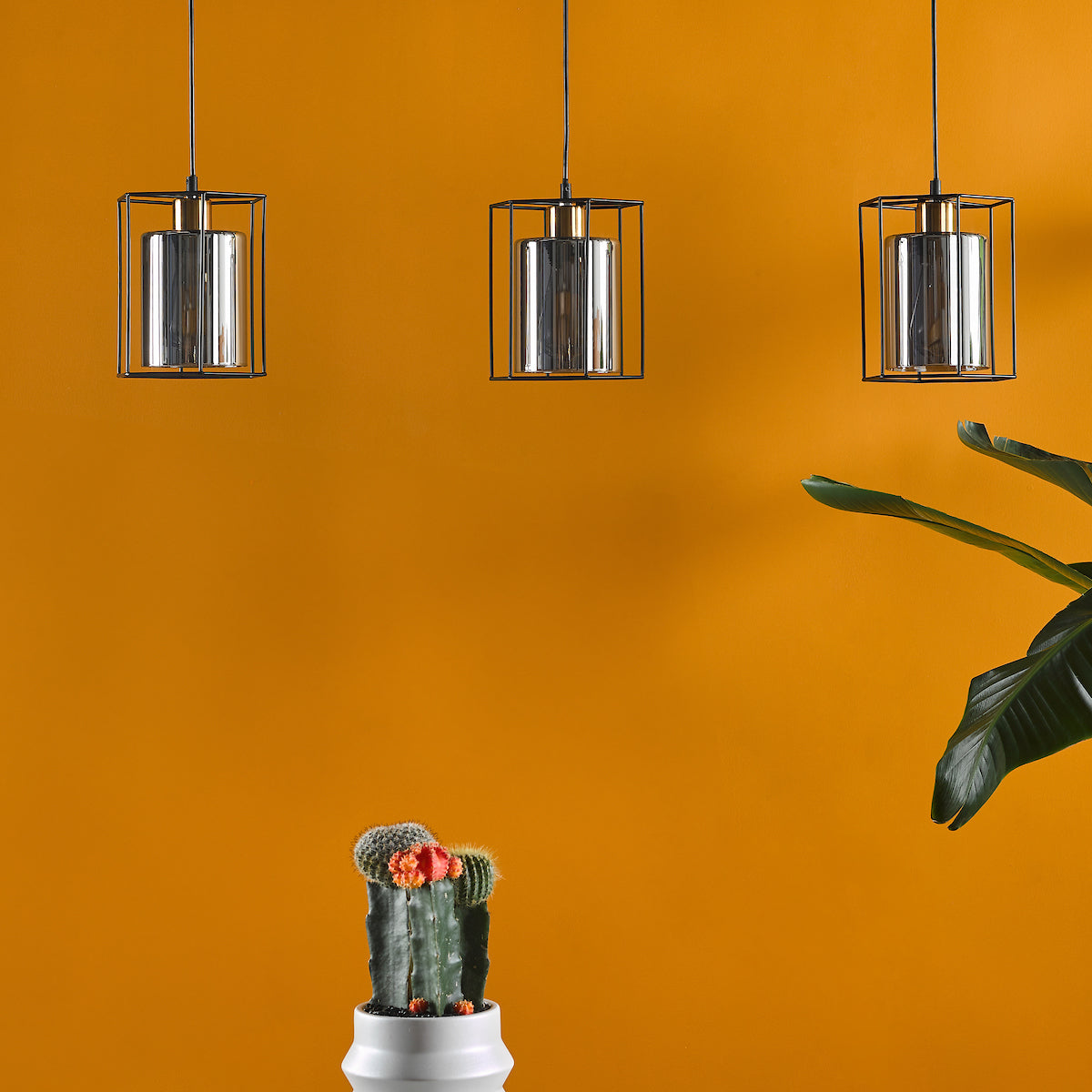 TATUM 3LT BAR PENDANT BLACK WITH SMOKED GLASS