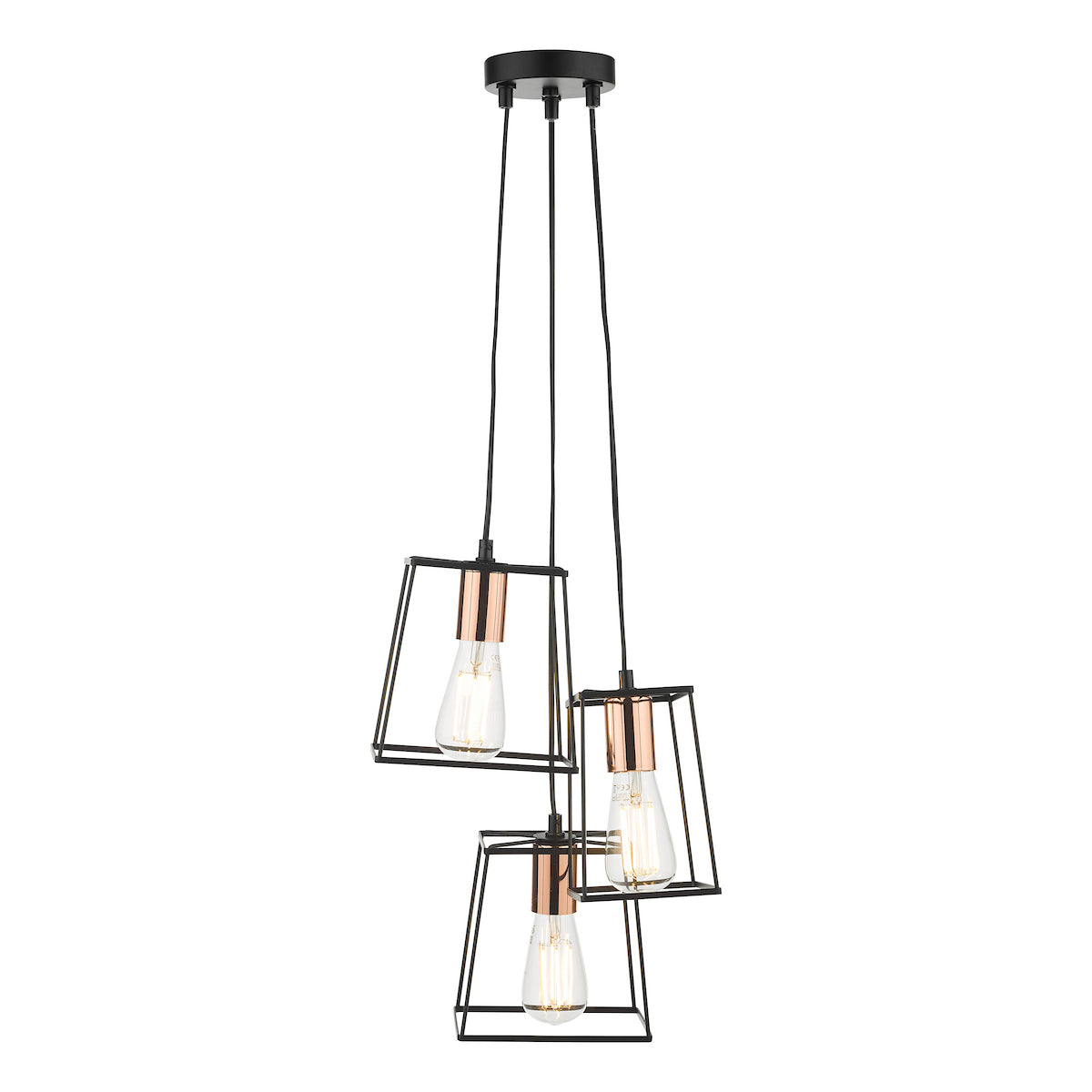 TOWER 3LT CLUSTER PENDANT BLACK AND COPPER