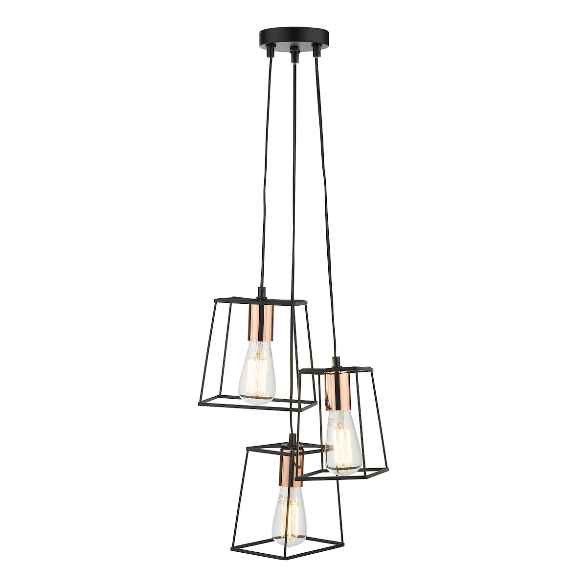 TOWER 3LT CLUSTER PENDANT BLACK AND COPPER
