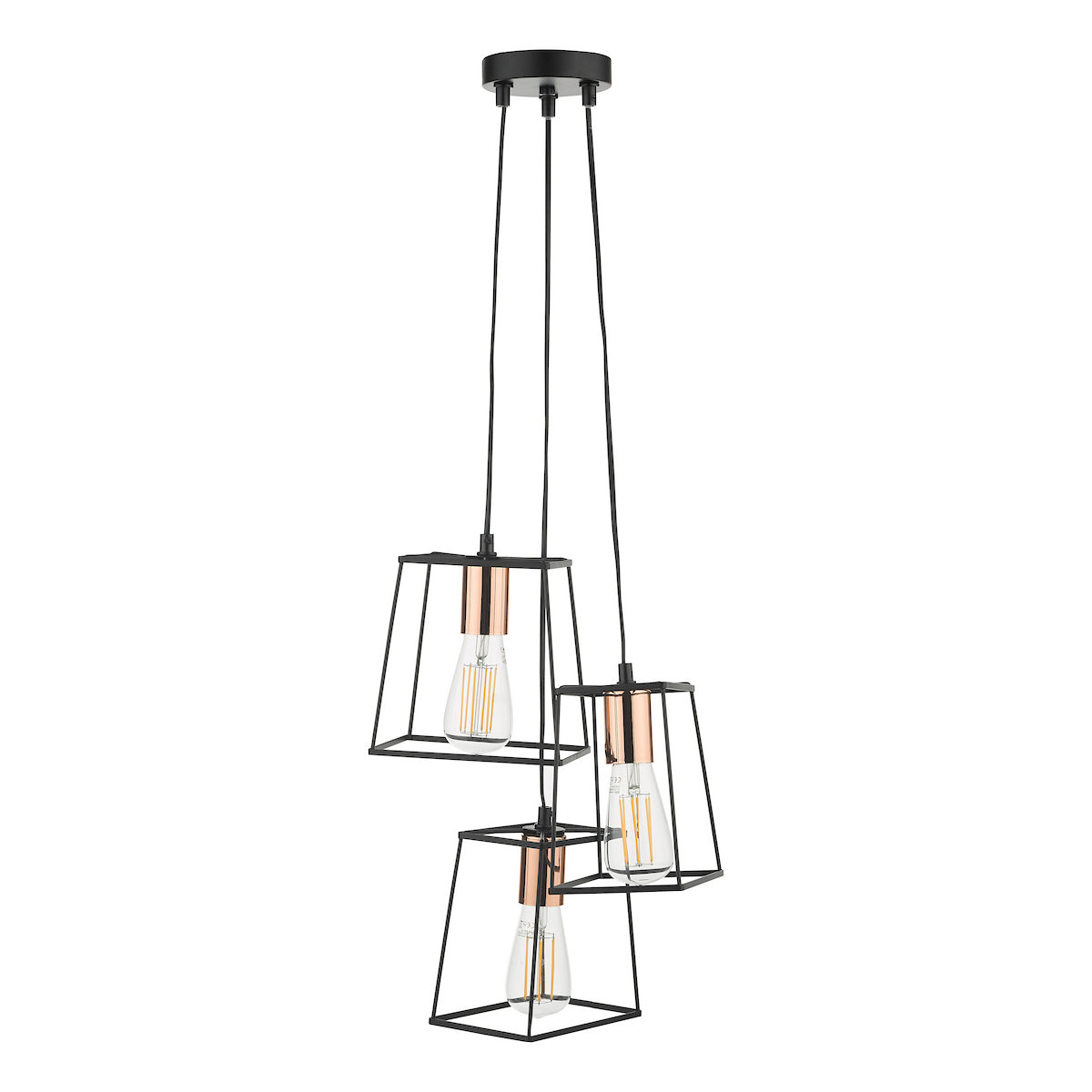 TOWER 3LT CLUSTER PENDANT BLACK AND COPPER