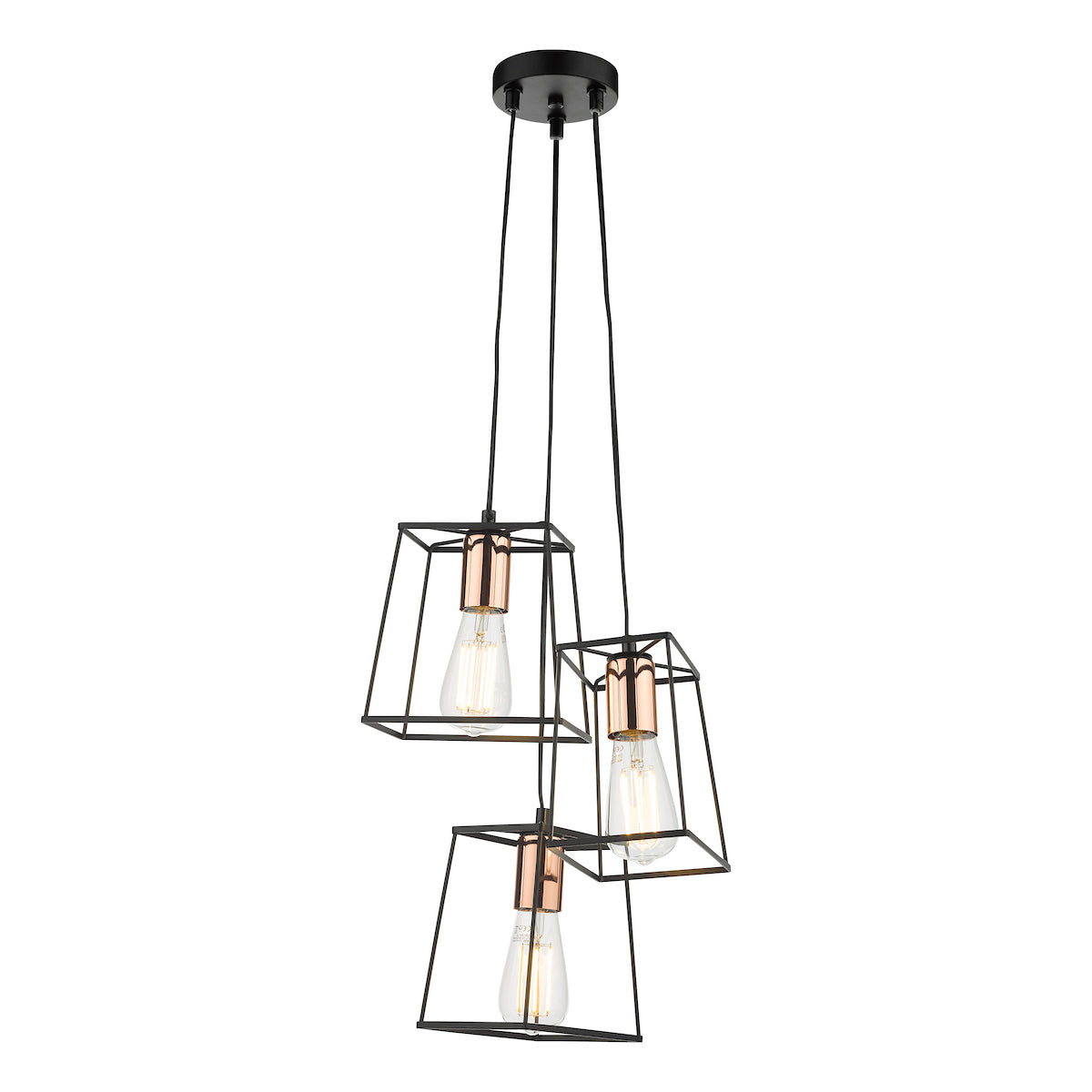TOWER 3LT CLUSTER PENDANT BLACK AND COPPER