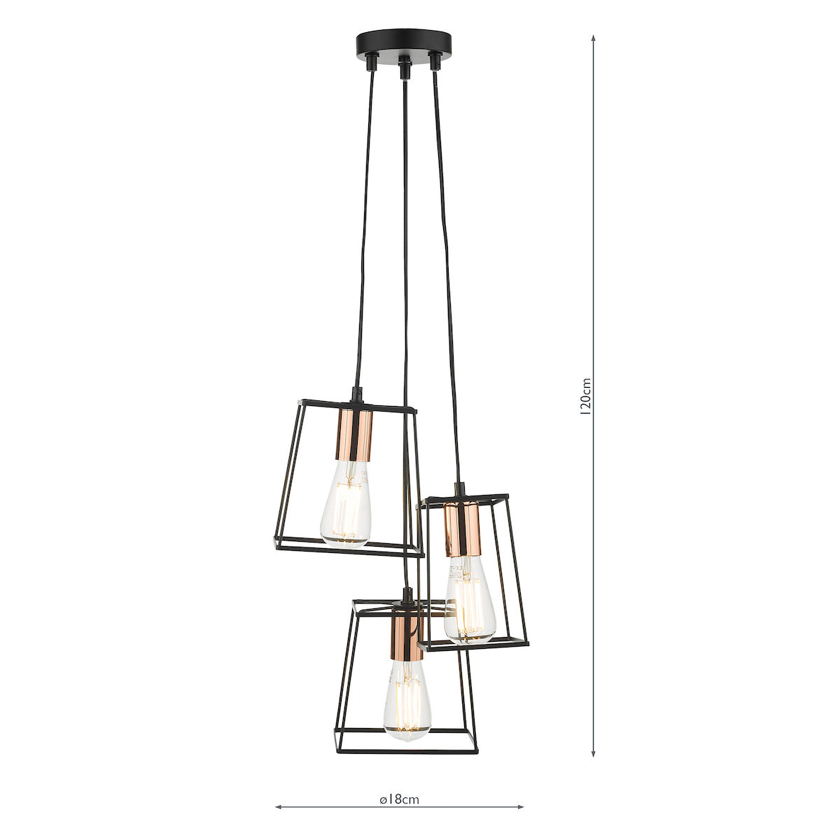 TOWER 3LT CLUSTER PENDANT BLACK AND COPPER