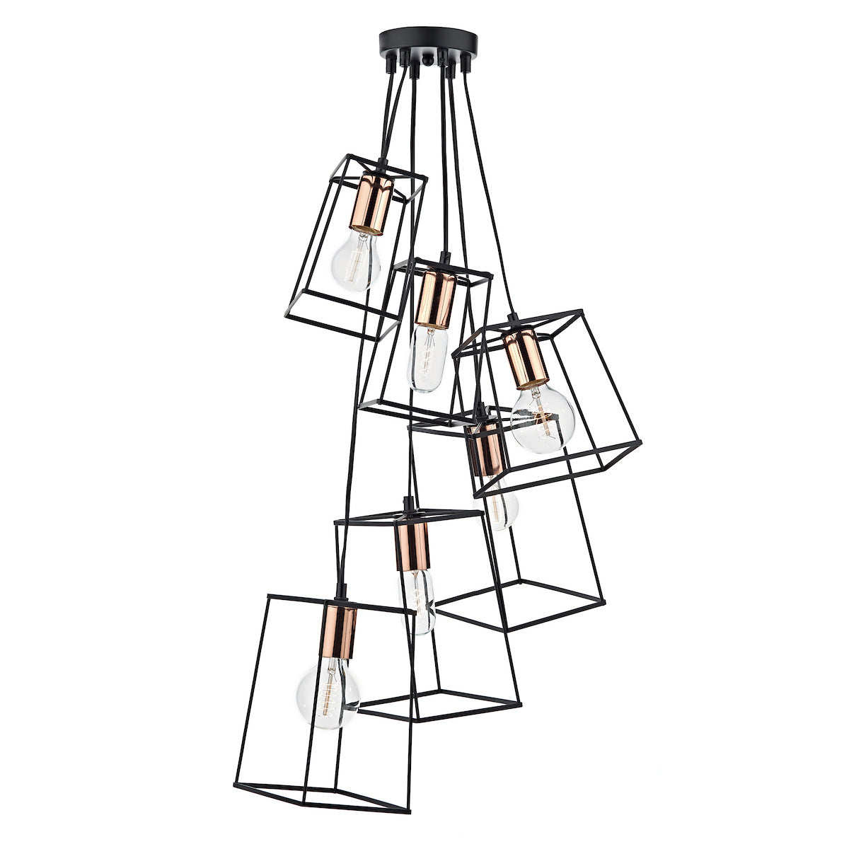 TOWER 6LT CLUSTER PENDANT BLACK AND COPPER